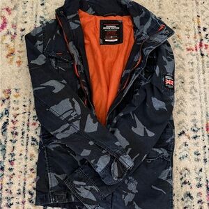 Superdry Men's Navy Gray Camo Field Jacket with Orange Lining